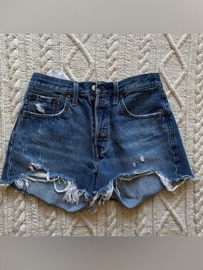 Levi's Distressed Dark Blue Denim Cutoff Shorts, Size 27